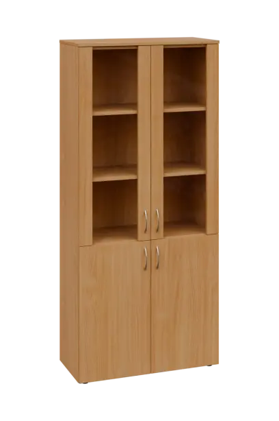 CLE 5 - 8VS skříň léková, 4-dveřová, sklo čiré v liště, výsuvná deska, 2x zámek, 1800x800x400, buk royal